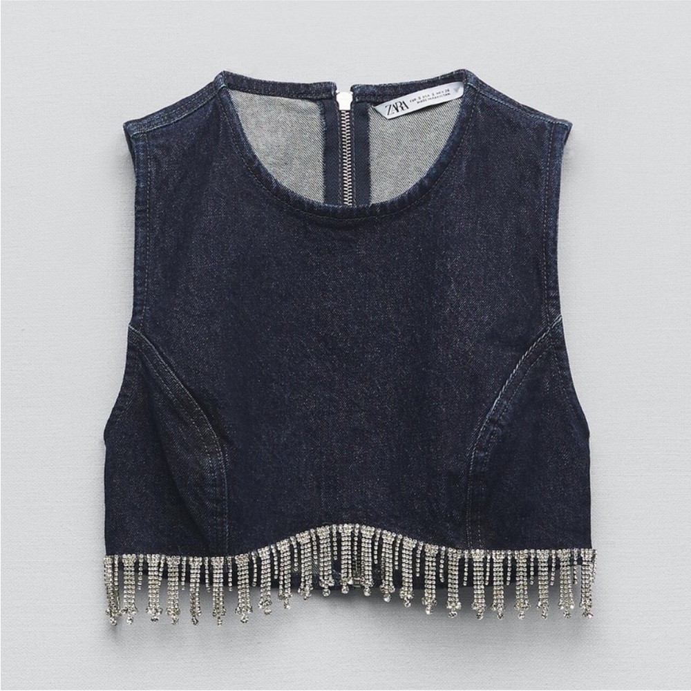 Zara fringe rhinestone top